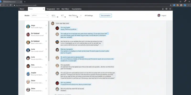 Janitor AI dashboard showing character list and roleplay chat, a popular spicychat ai alternatives option
