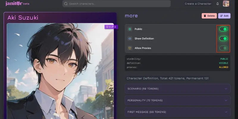 Janitor AI roleplay dashboard
