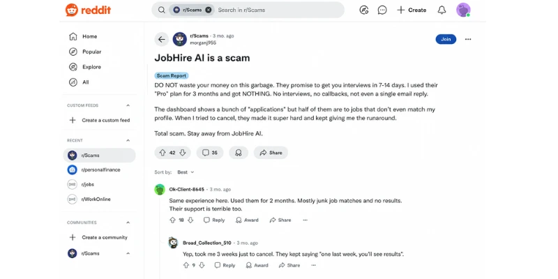 JobHire AI Reddit user discussions