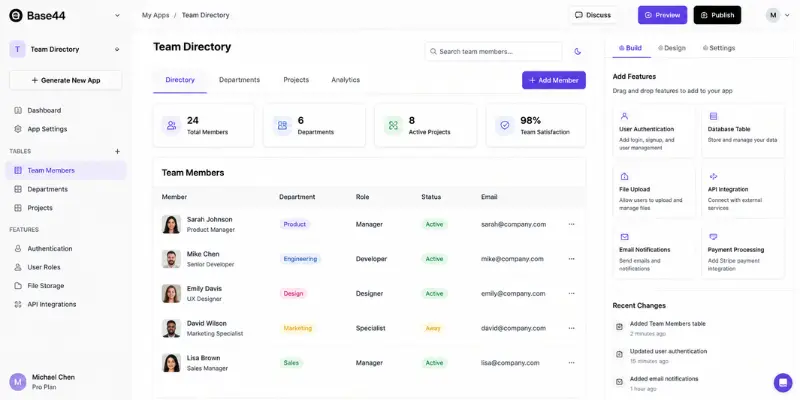 Base44 app builder features