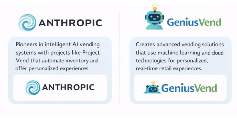 Logos of Anthropic AI and Genius Vend in AI vending machines