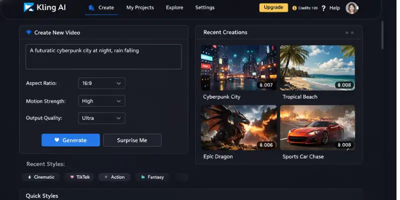  Kling AI dashboard showing advanced AI video generation features as one of the top MotionMuse AI alternatives 
