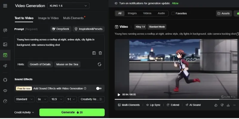 Kling AI interface unrestricted ai video generator tool