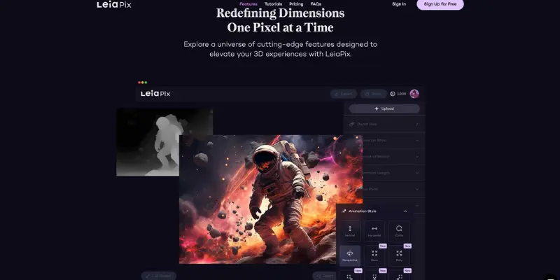  LeiaPix 3D depth animation dashboard, a simple luma ai alternatives tool for creating motion effects.