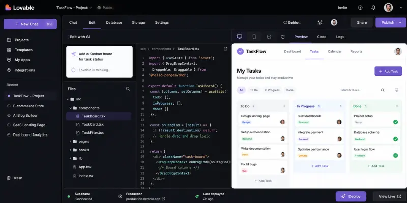 Lovable AI app builder editor and dashboard