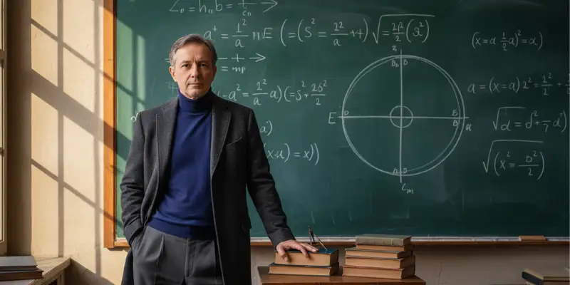 AI in Mathematics research concept showing a mathematician standing near a board filled with math equations