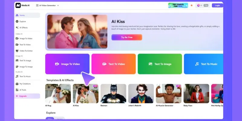 MotionMuse AI dashboard image alt text:
 MotionMuse AI simple interface for image to video, an easy luma ai alternatives tool for beginners