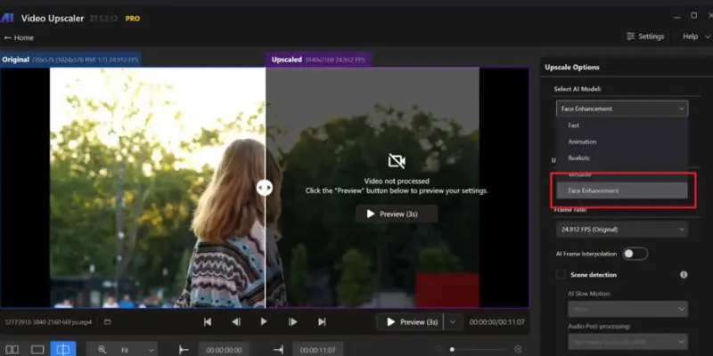  Nero AI Video Upscaler software interface 