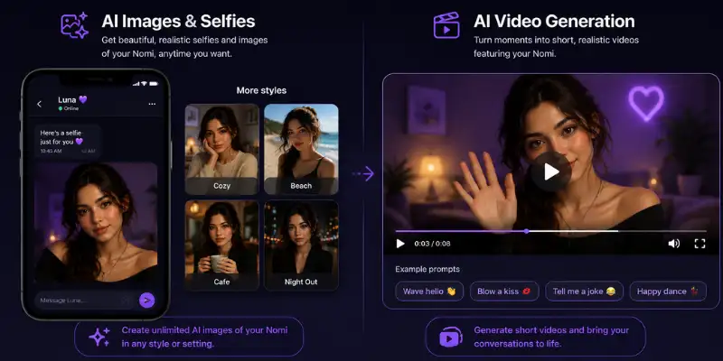 Nomi AI companion images and video generation