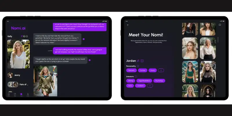 Nomi AI companion chat interface

