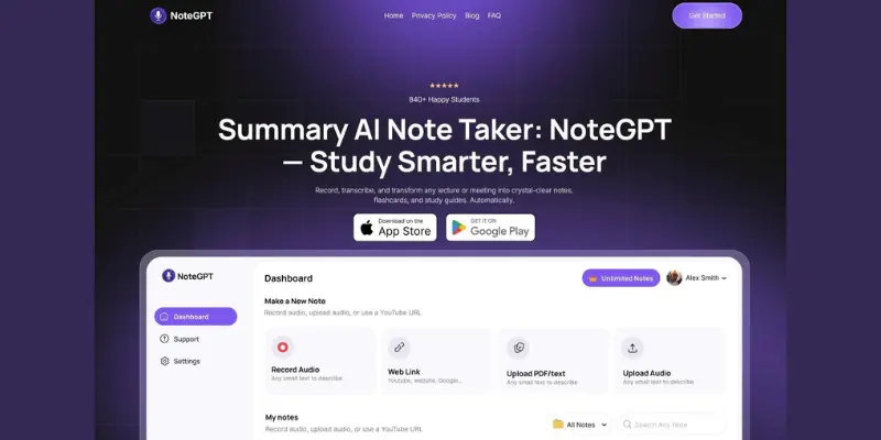 NoteGPT interface showing fast video and PDF notes, top Turbolearn AI alternatives
