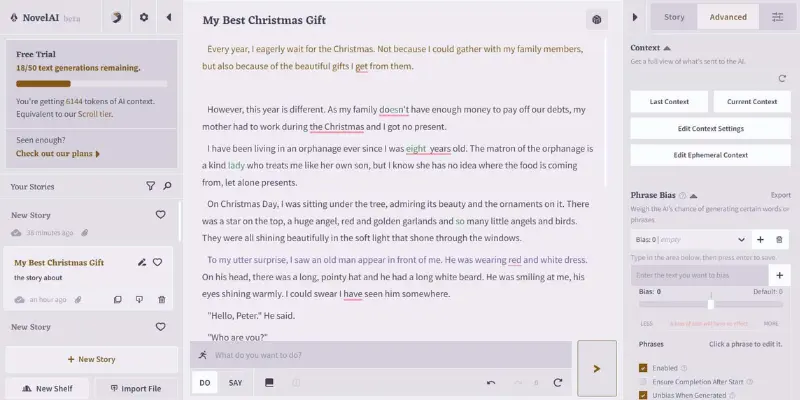  NovelAI dashboard for AI story writing
