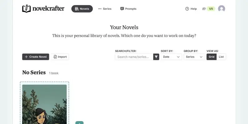 NovelCrafter dashboard for novel planning
