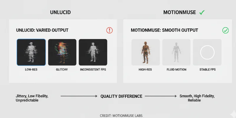 Unlucid AI vs MotionMuse NSFW video quality comparison side by side output
