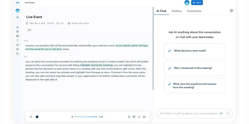 Otter AI transcription tool for meeting notes and summaries.