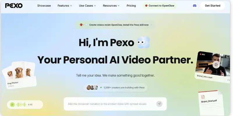 Pexo AI video generation dashboard