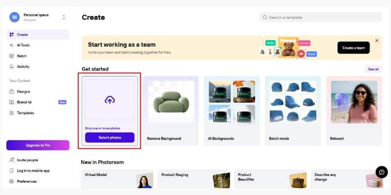 photoroom interface