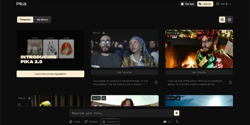Pika AI dashboard with video effects tools