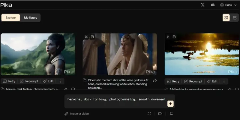  Pika video generator interface showing fast creation tools, an easy luma ai alternatives option for beginners.