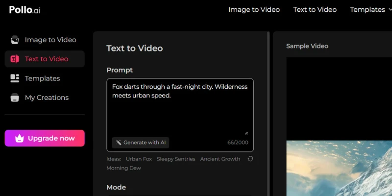Pollo AI dashboard interface – kling ai alternatives