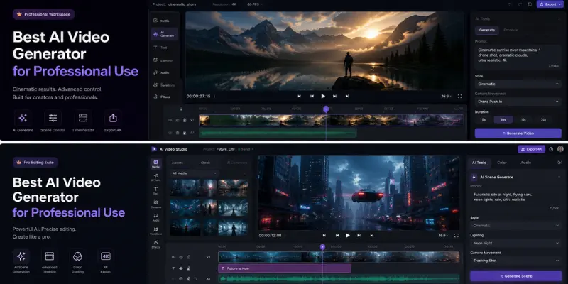 professional AI video editing workspace