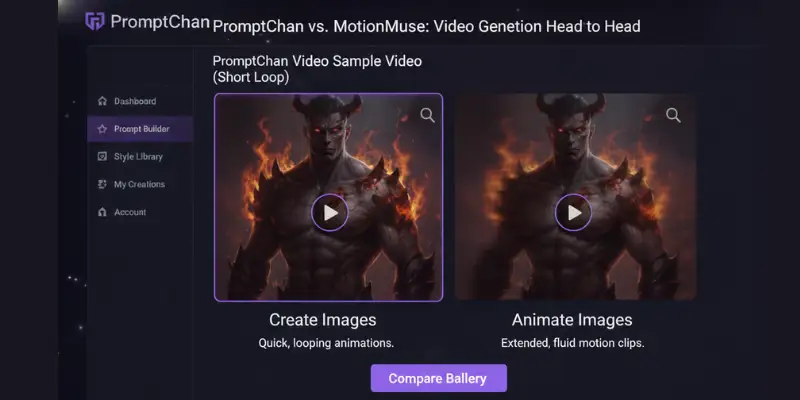  PromptChan AI vs MotionMuse video generation quality comparison clips
