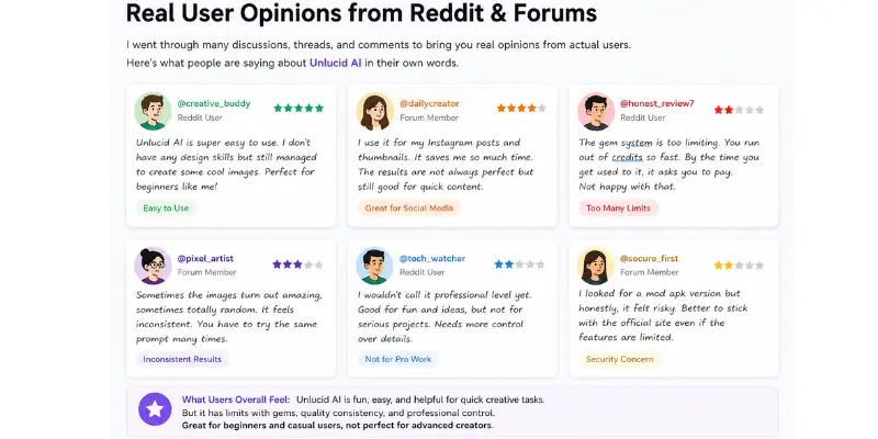  User discussions and feedback about Unlucid AI from forums highlighted in unlucid ai reviews

