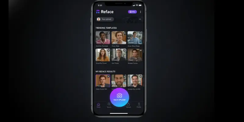 Reface mobile app dashboard with face swap templates