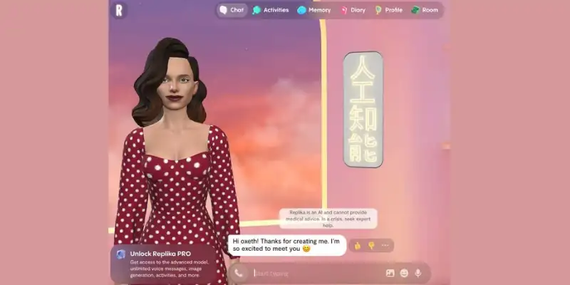 Replika AI companion chat dashboard

