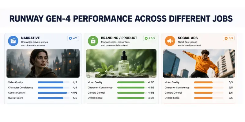 Runway Gen-4 performance across different use cases
