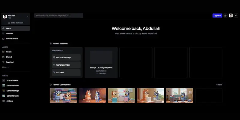  Runway dashboard showing video editing tools, a strong luma ai alternatives platform for text-to-video creation.