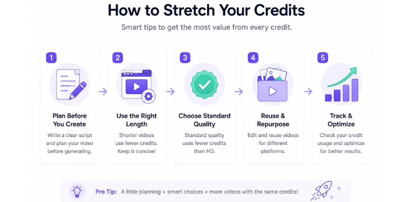 Tips to save MotionMuse AI credits infographic
