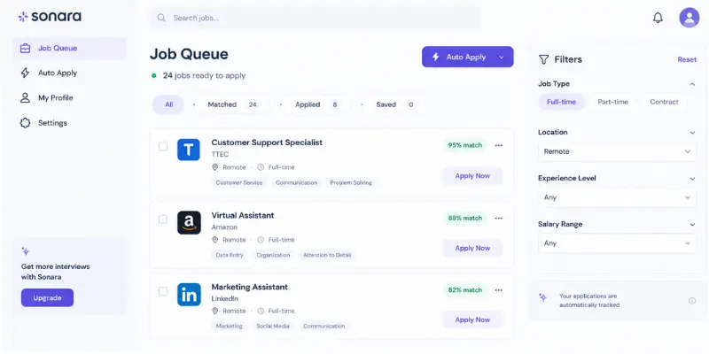 Sonara AI job matching features