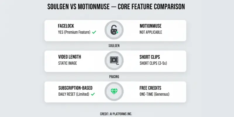 SoulGen vs MotionMuse features comparison chart