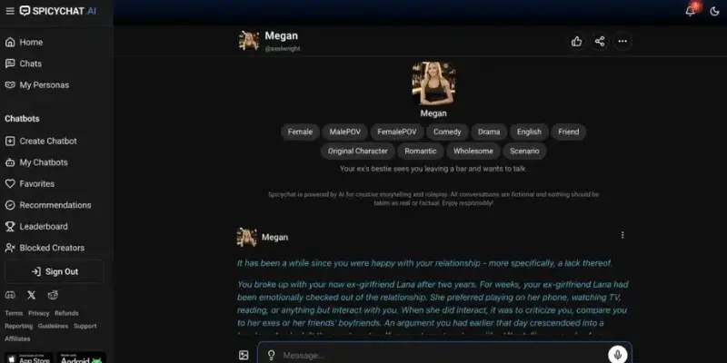 SpicyChat AI dashboard interface