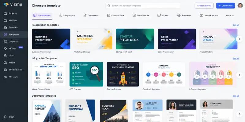 Visme AI templates library
