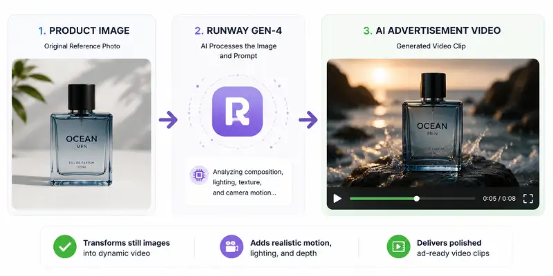 Runway Gen-4 product image to AI video workflow
