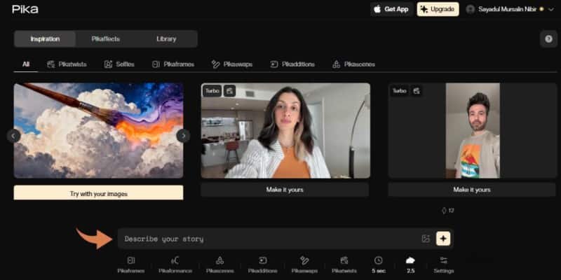 Pika Labs cinematic video interface as DomoAI alternative