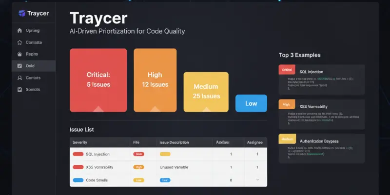 Traycer dashboard showing prioritized code review issues