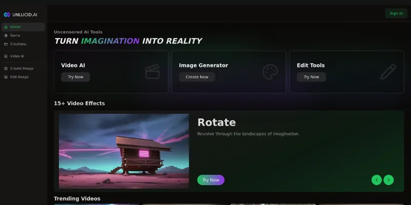 Unlucid AI interface for prompt-based video sequences – versatile invideo AI alternative for concept-driven videos