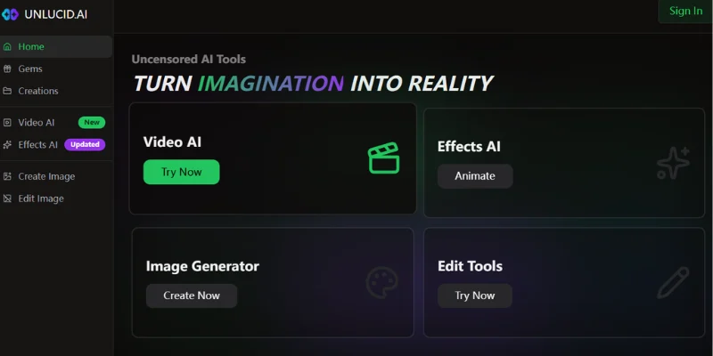 Unlucid AI dashboard – quality kling ai alternatives
