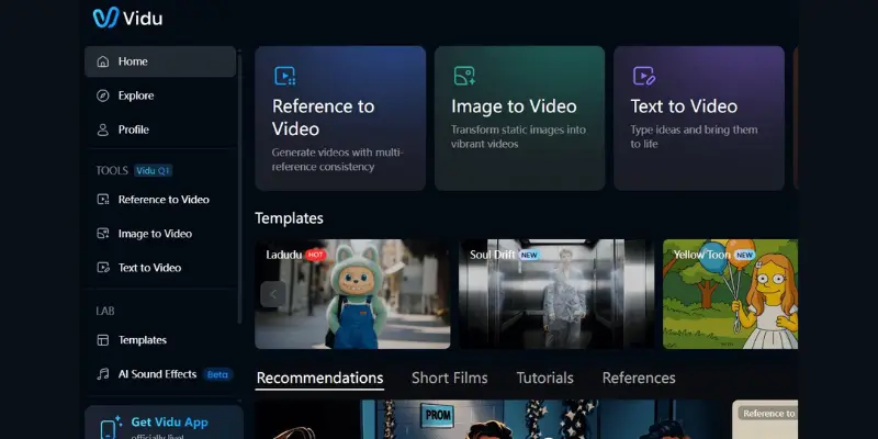 Vidu AI simple image to video generator dashboard