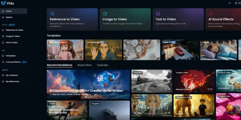 Vidu AI dashboard with image reference tools
