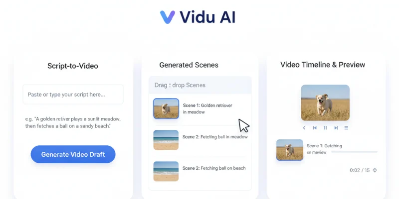 Vidu AI drag-and-drop video editor with sample video preview – Unlucid AI alternative