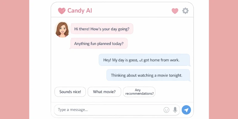  Candy AI chat interface showing friendly conversation, white background, Candy AI alternatives