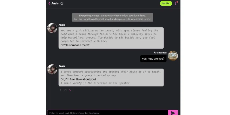 What is CrushOn AI review interface showing character chat examples and AI companion platform overview