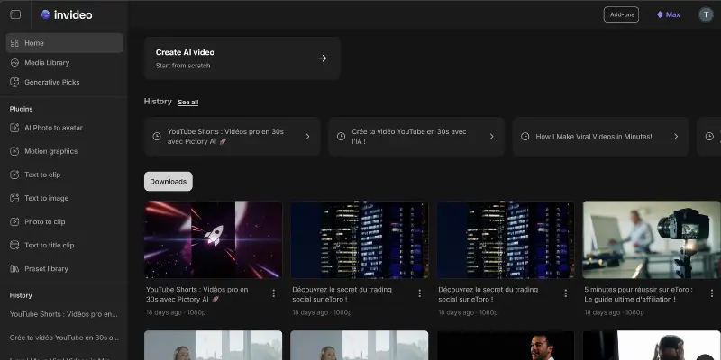 InVideo AI dashboard interface
