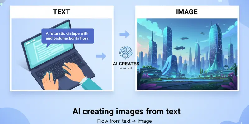 How unlucid ai works concept explained with AI generating images from text in a simple visual style