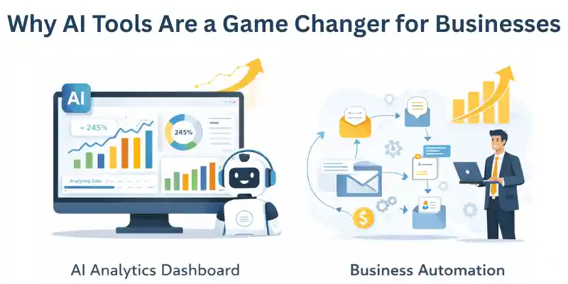 AI tools business analytics dashboard illustration