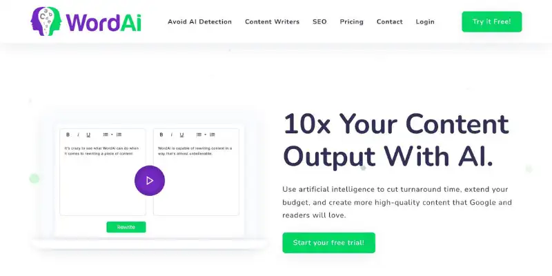WordAI ai writing tools for rewriting and content uniqueness
